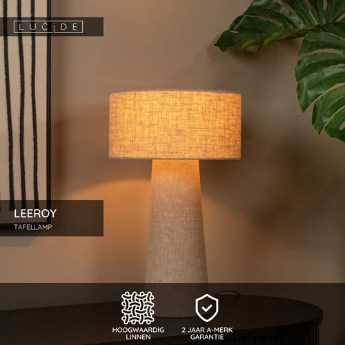 Lucide LEEROY - Tafellamp - Ø 30 cm - 1xE27 - Taupe - USP